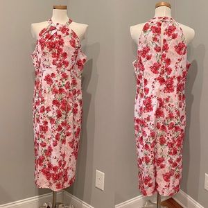 JULIA JORDAN Knot Halter Midi Sheath Dress in Pink Floral SIZE 14